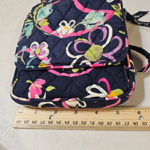 Vera Bradley Mini Hipster Crossbody Ribbons Floral - Navy Blue, Quilted, Retired - Picture 5 of 6